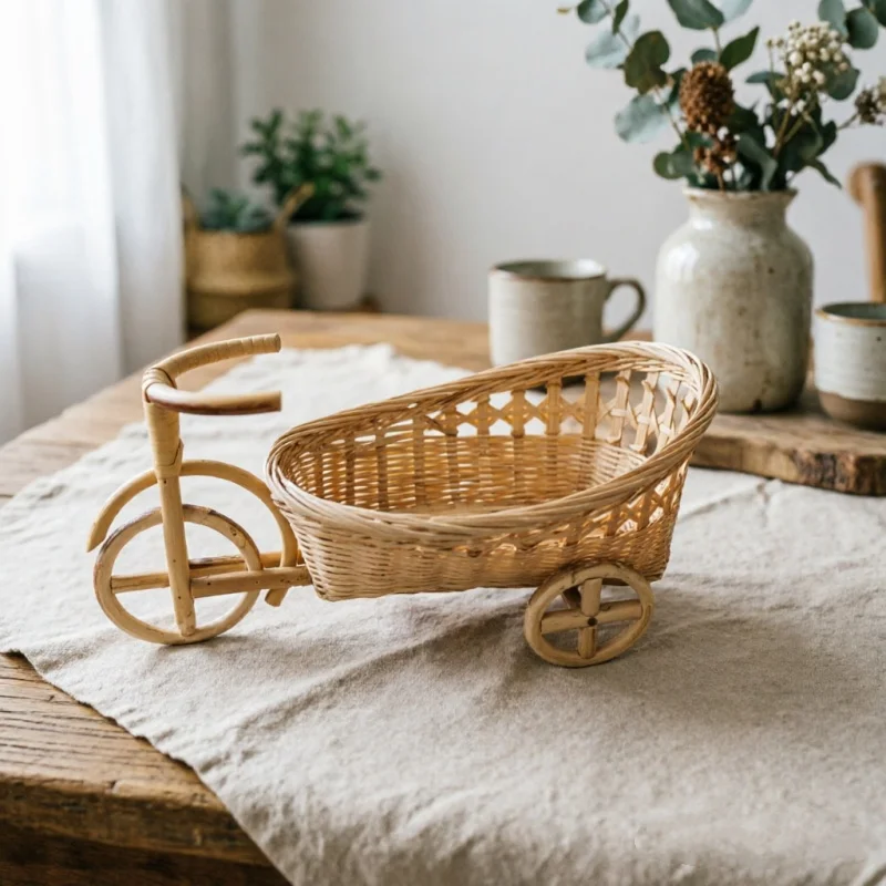 Newborn Photography Props Handmade Bamboo Rattan Bicycle Ornament Small Bamboo Basket Take Photo Props Living Room Decoration