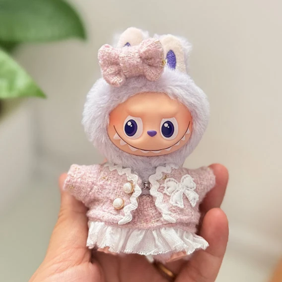 Luxury Small Fragrant Clothes for Labubu 4.0 Korea StyleCute Hu Bow Headpiece Clothes for 10cm Ladbubu V4 Dolls Accessories