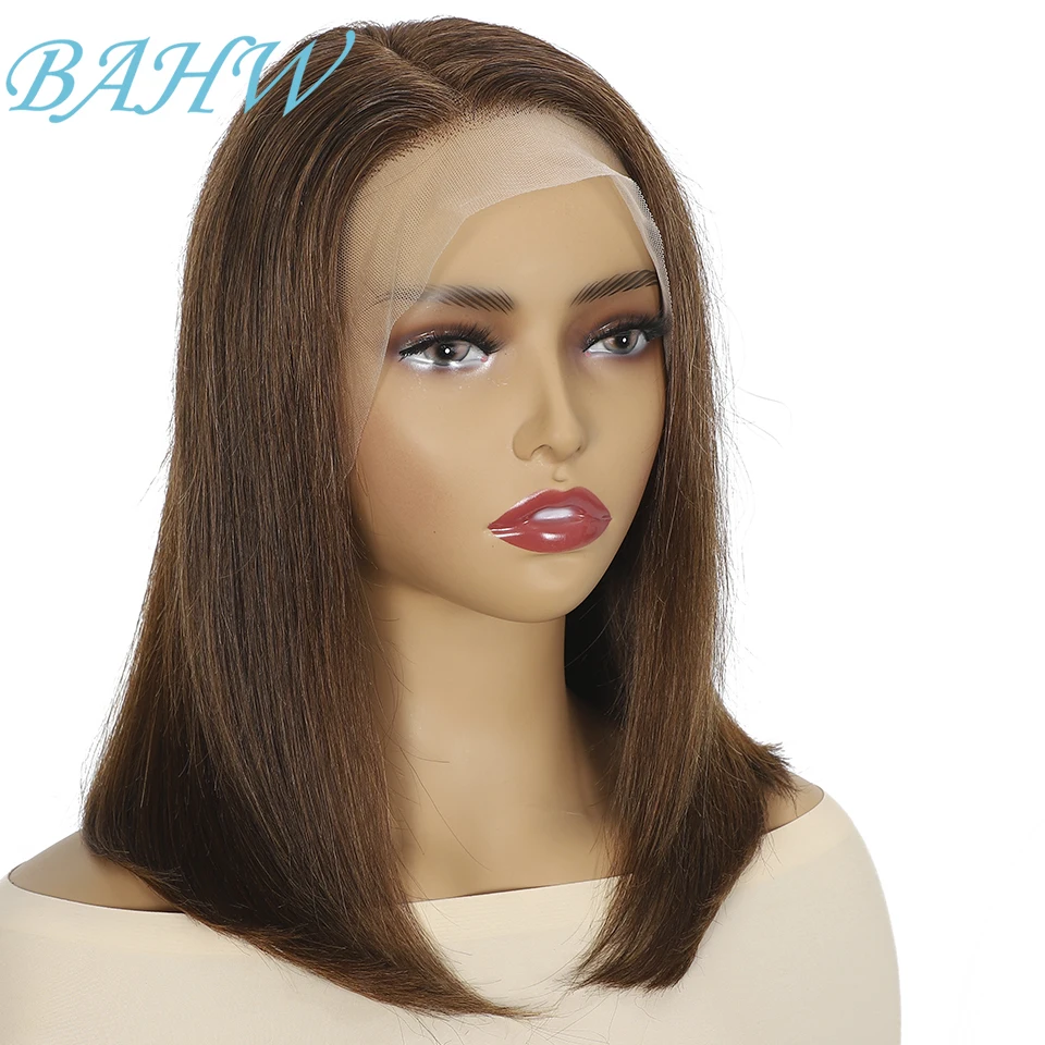 4x4 Lace Bone Straight Chocolate Brown #4 Bob Wig Colored 13x4 Transparent Lace Frontal Wigs Peruvian Hair For Black Women