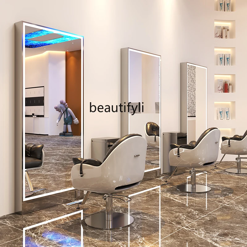 Barber Shop Mirror Stainless Steel Single Double-Sided Floor Mirror Hair Salon Makeup Mirror Hair Salon Mirror