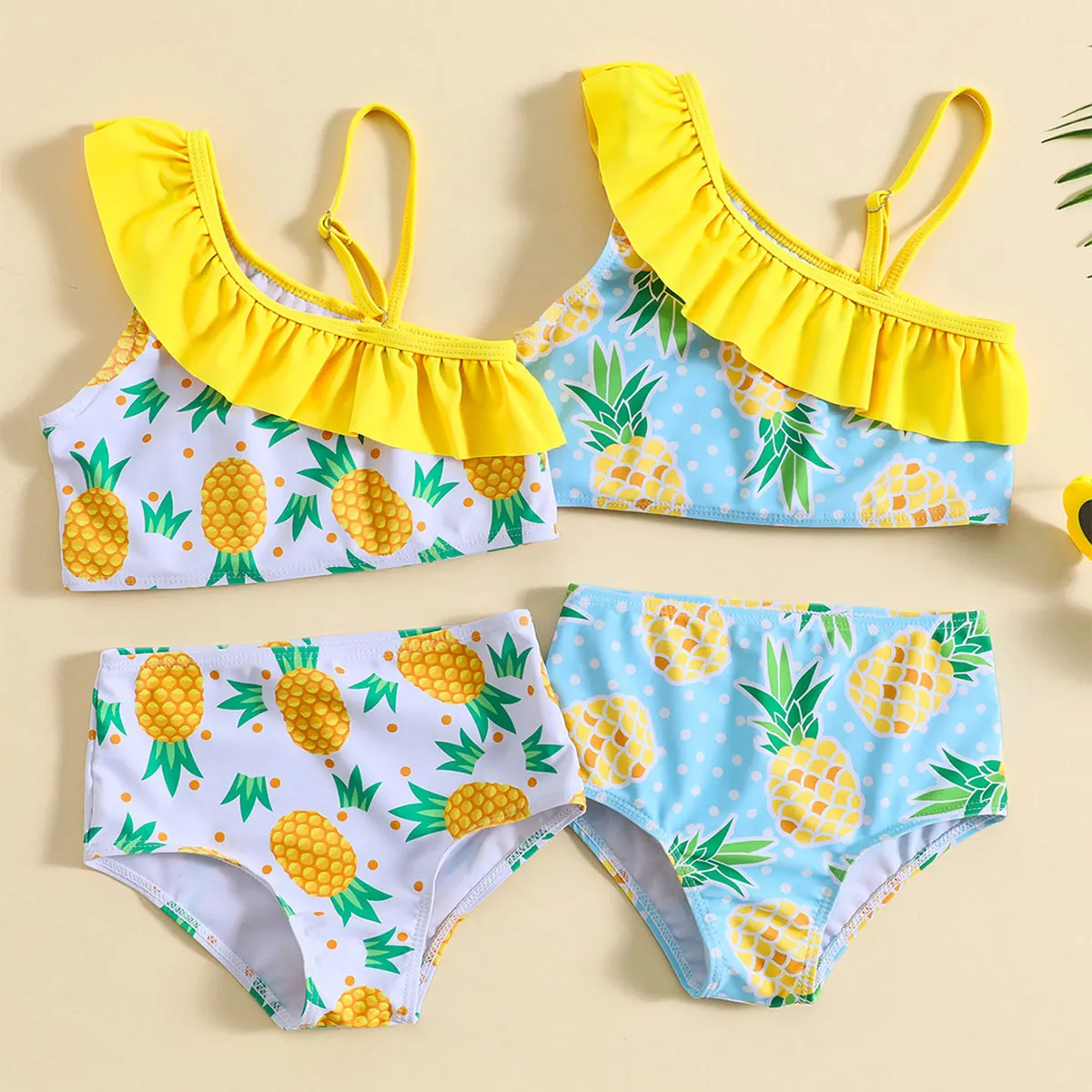 

Pineapple Swimsuit 2 Piece 1-7Y Toddler Kids Girls Ruffles One Shoulder Bathing Suit Adjustable Straps