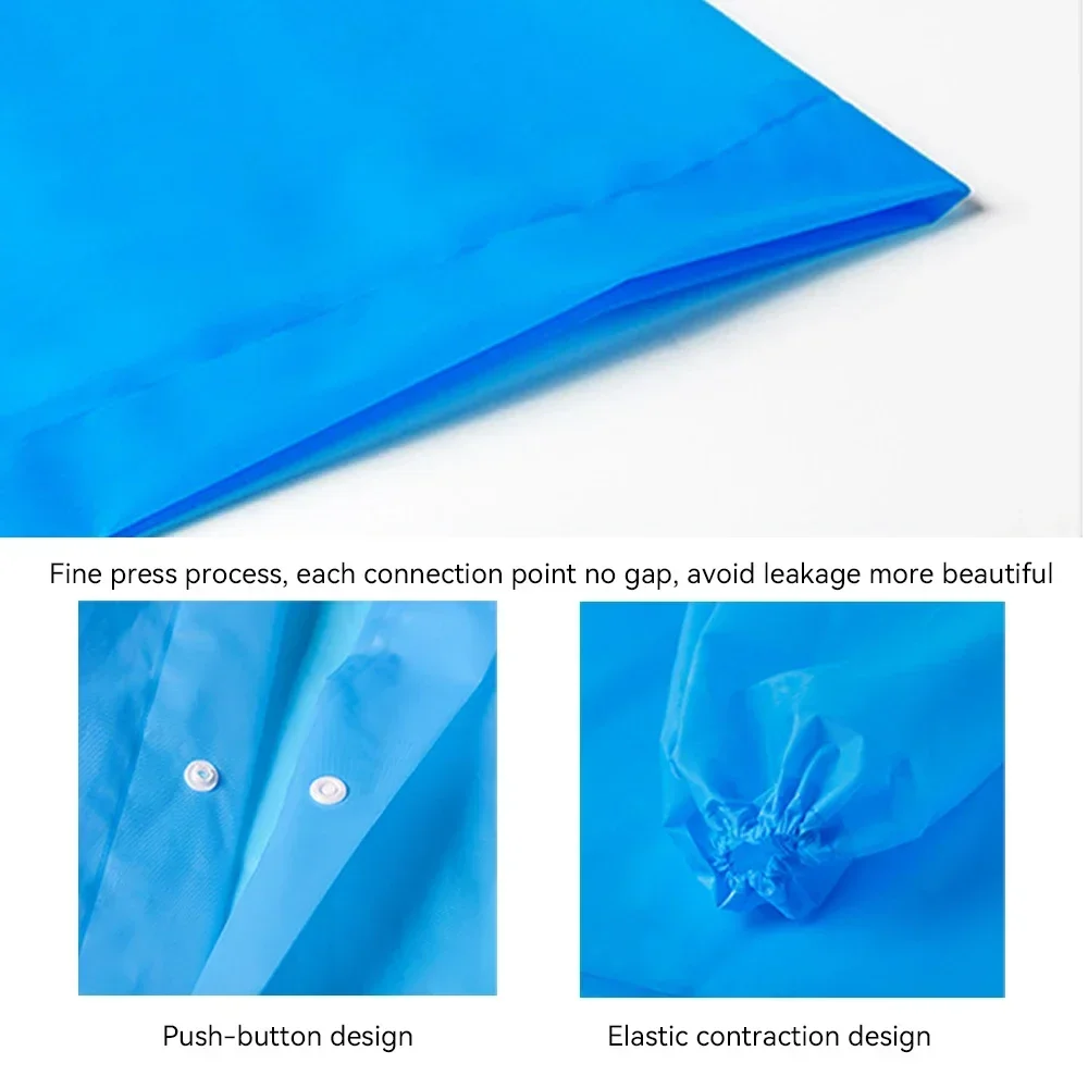 Adult Hooded Poncho One-Piece Long Raincoat Cuff Drawstring Reusable Waterproof Raincoat Outdoor Travel Transparent Raincoat