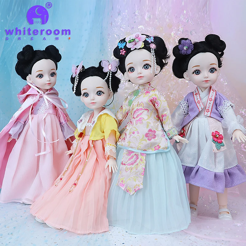 Bjd 1/6 Bjd Doll Blue Eyes Cothes Ancient Chinese Clothing Accessories Dress Smile Princess Girl Body Set Home Furnishings Gift
