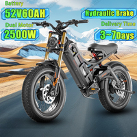 Mountain Electric Bicycle 2500W Dual Motor 52V60AH Battery Electric Bike Hydraulic Brakes 20*4.5 Inch Fat Tire Off-road E-bike