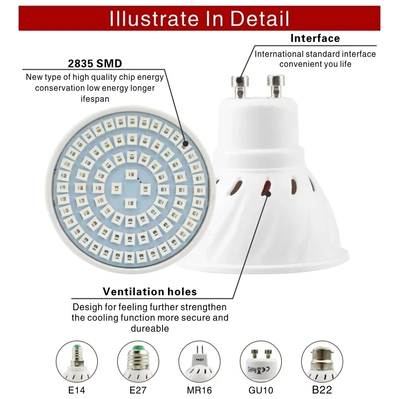 E14 E27 MR16 GU10 flower plant hydroponic growth lamp hydroponic growth lamp full spectrum 220V