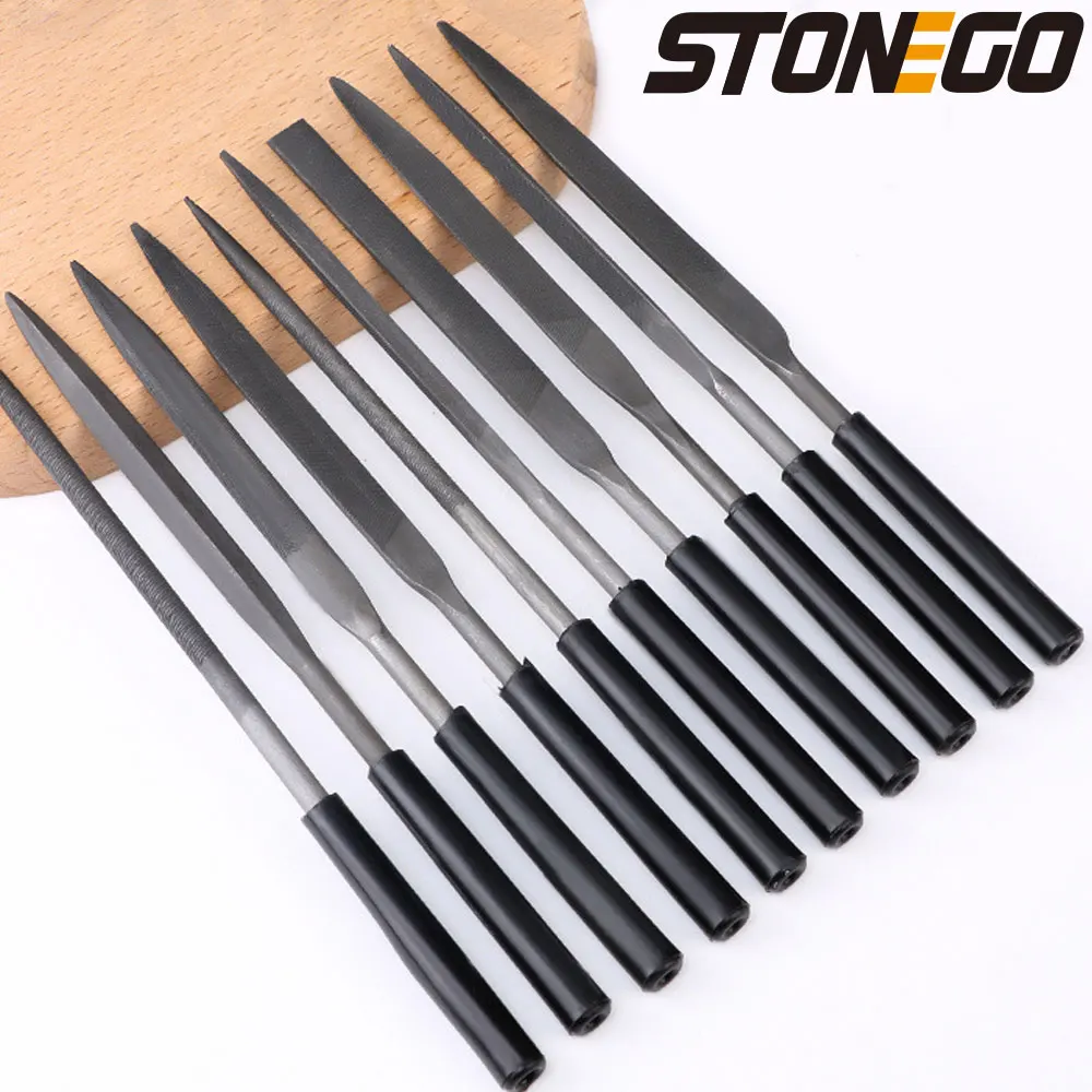 STONEGO 5PCS/10PCS 3x140mm Set di lime ad ago Gioielliere Diamante Intaglio Strumento artigianale Metallo Vetro Pietra Utensile manuale