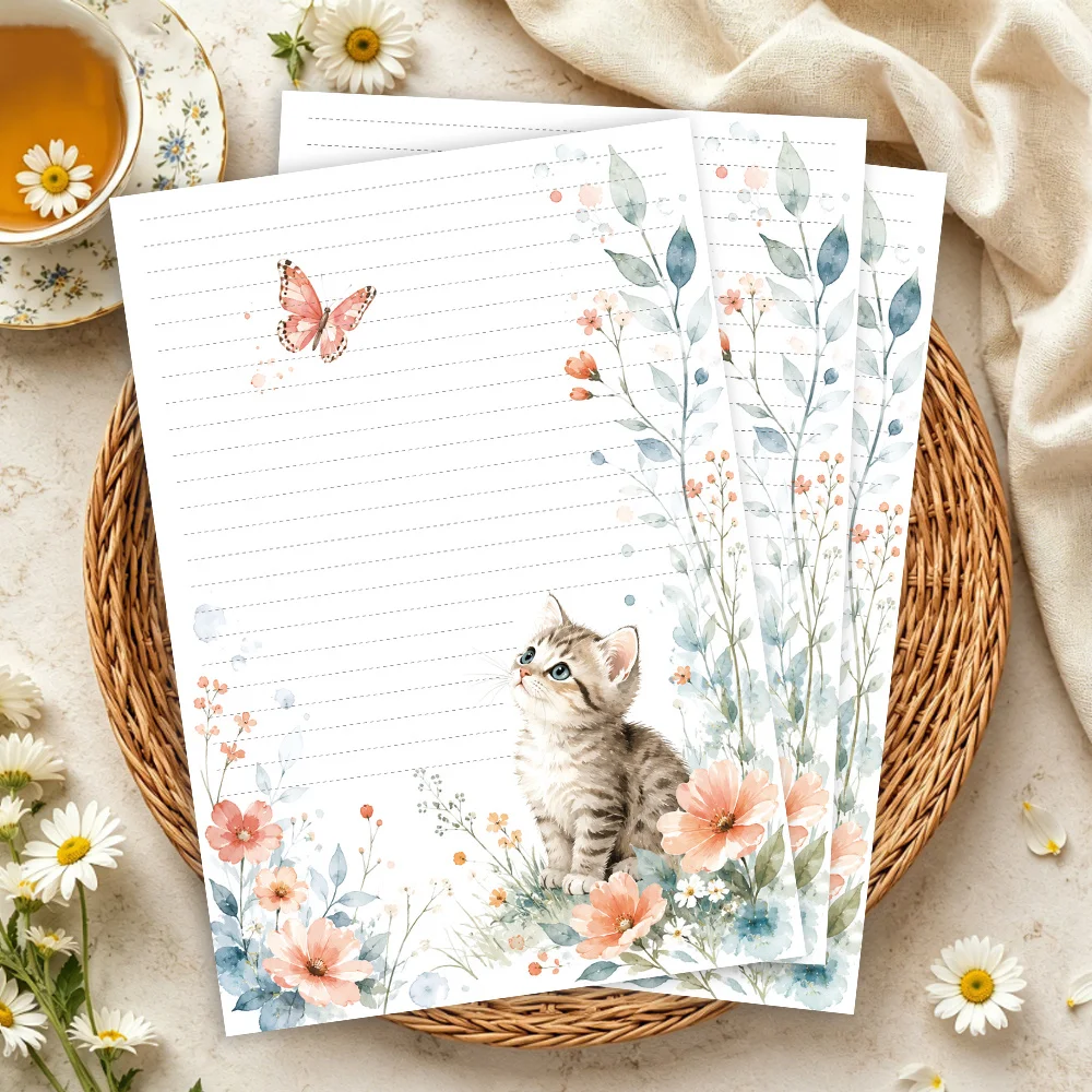 30 Sheets, B5 Spring Cute Cat-themed Writing Paper, Lined, No Glue, Perfect For Notebooks, Memos, And Stickers