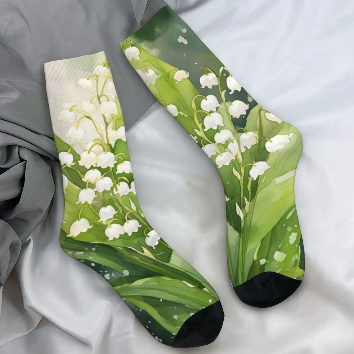 

Lily Flower Printing Socks Green Plant Summer Fashion Stockings Men Comfortable Cycling Socks Winter Custom Non Slip Socks