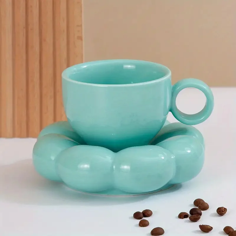 Ceramic Cloud-Shaped Coffee Cup Creative Sunflower Saucer Unique Office Afternoon Tea Mug Exquisite Milk Cups Kitchen Drinkware