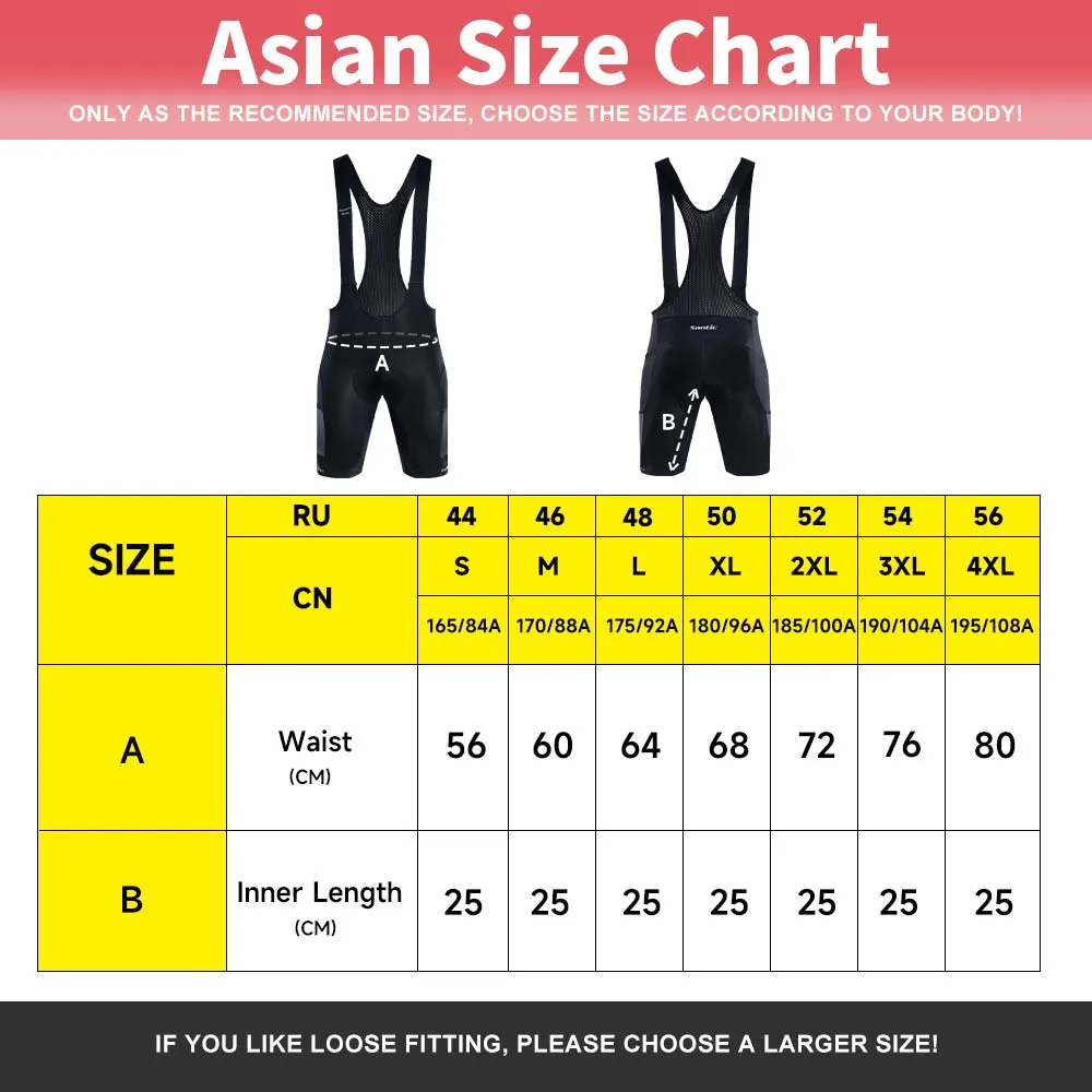 Santic Men's Cycling Bib Shorts Summer Breathable Quick Dry 5Hours Shockproof Padded MTB/Road Bike Riding Short Pants w/ Pockets - Image 6