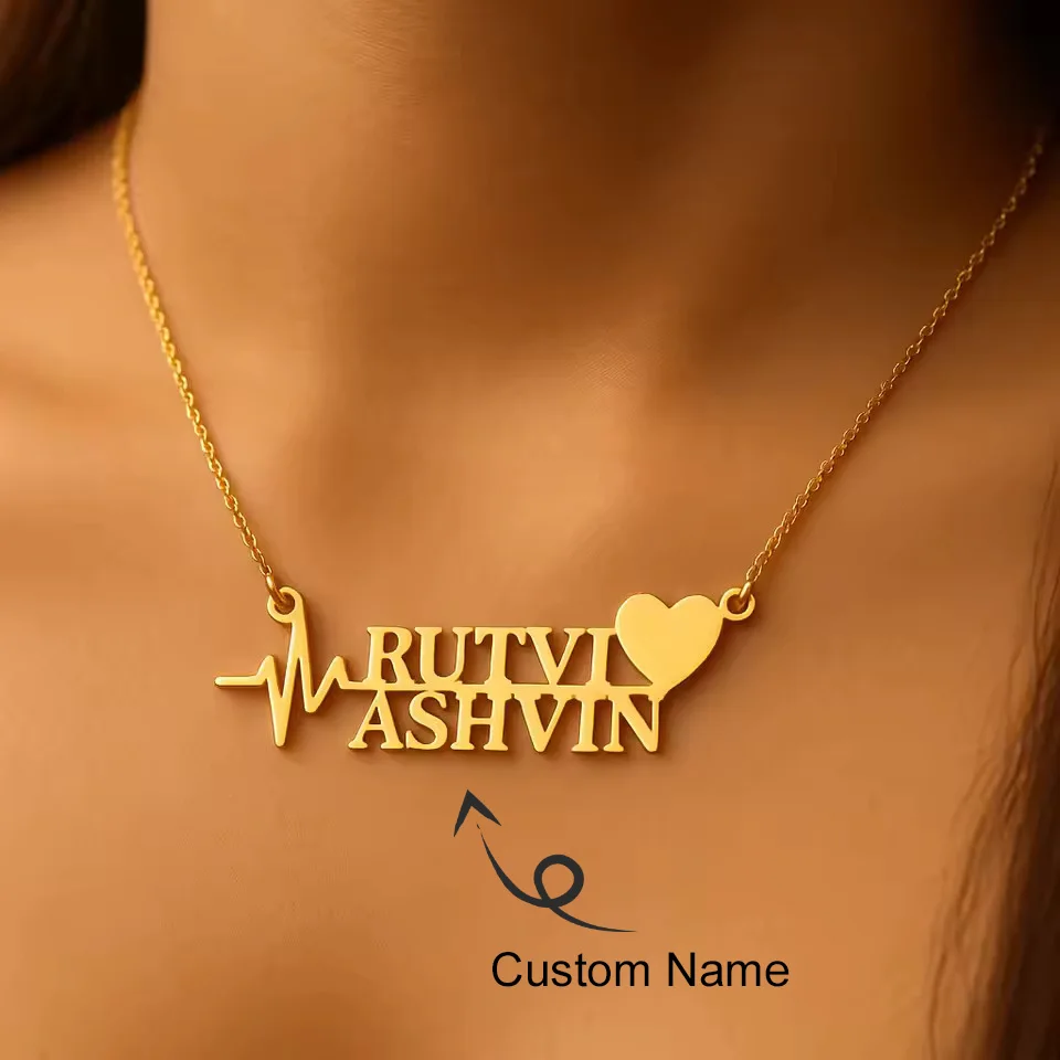 

Custom Couple Names Necklace 18K Gold Plated Personalized Stainless Steel Letters Heart Love Pendant Necklace Choker Jewelry