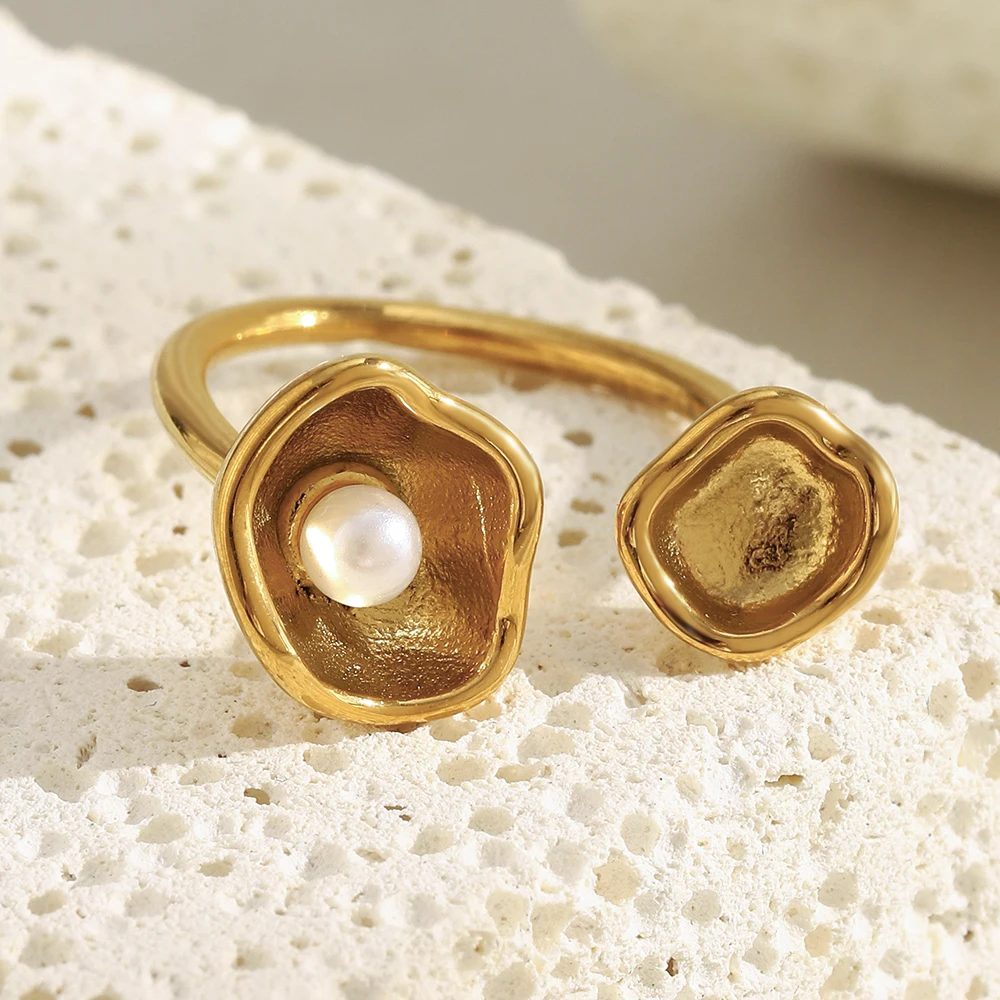 لا. Muses البطلينوس شل اللؤلؤ على شكل الفولاذ المقاوم للصدأ المرأة حلقة مفتوحة مطلي PVD العصرية اليومية مجوهرات اكسسوارات هدية