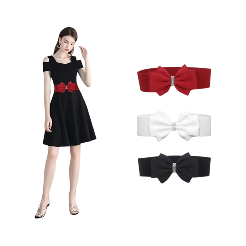 Adjustable Buckle Women's Elastic Wide Belt Plus Size Solid Color Elastic Bow Belt Rhinestone Stretch Belt
