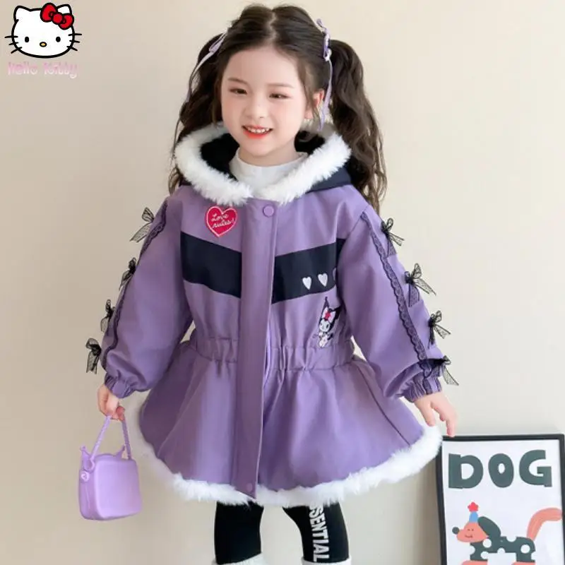 فتاة كورومي معطف دافئ مقنع الكرتون أنيمي الخريف الشتاء Kawaii سميكة سترة يتغلب سانريو منتصف طول القوس عقدة معطف القطن