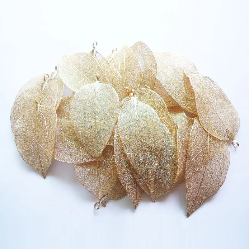 LOVBEAFAS Wholesale 50/lot Fashion Jewelry Gold Silver Color Bijoux Natural Real Leaf DIY Necklace Pendant Women Accessories