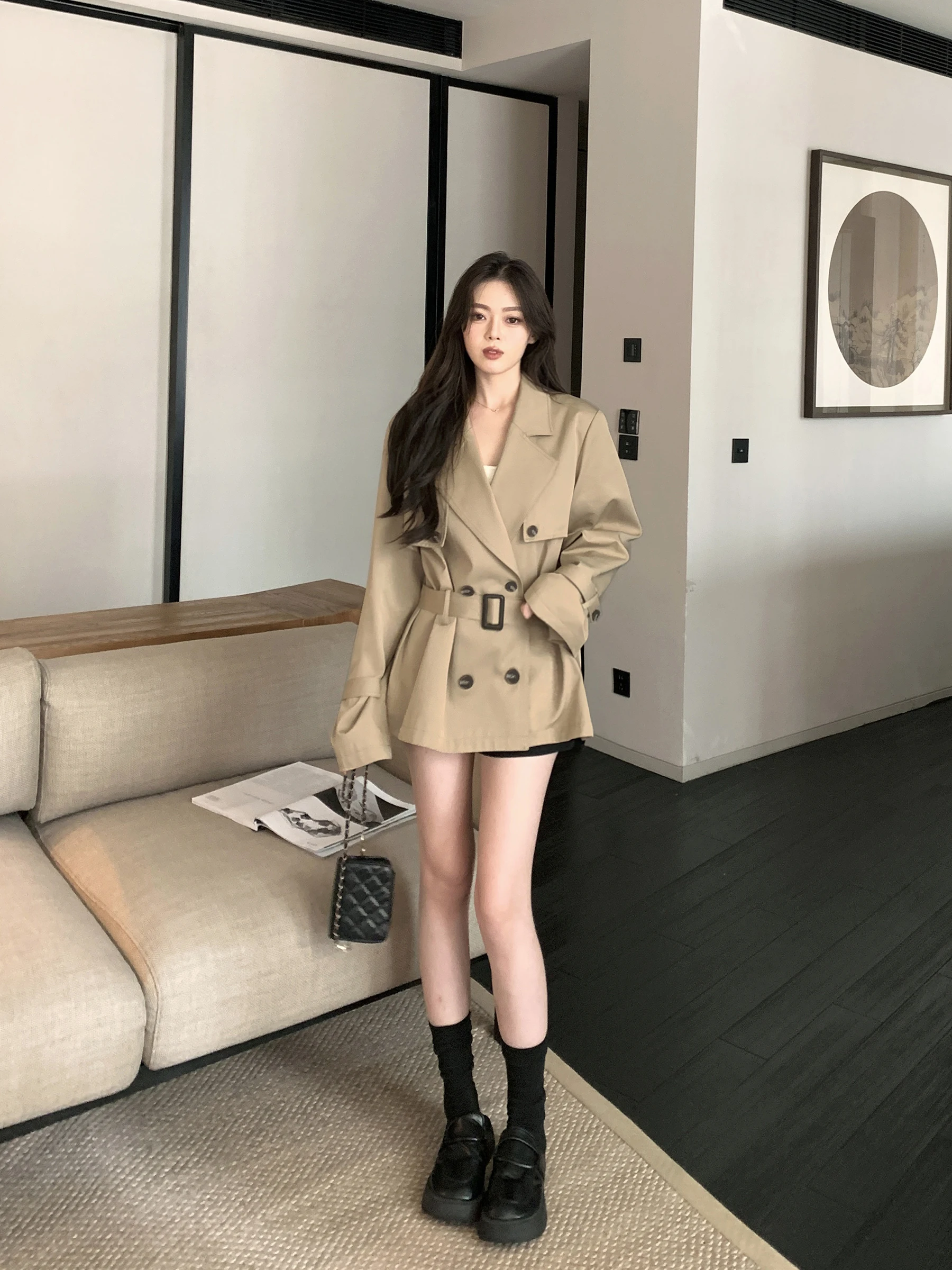 

Buou i ort двубортное женское пальто весна осень новое пальто маленького размера из полиэстера вискозы Jaet