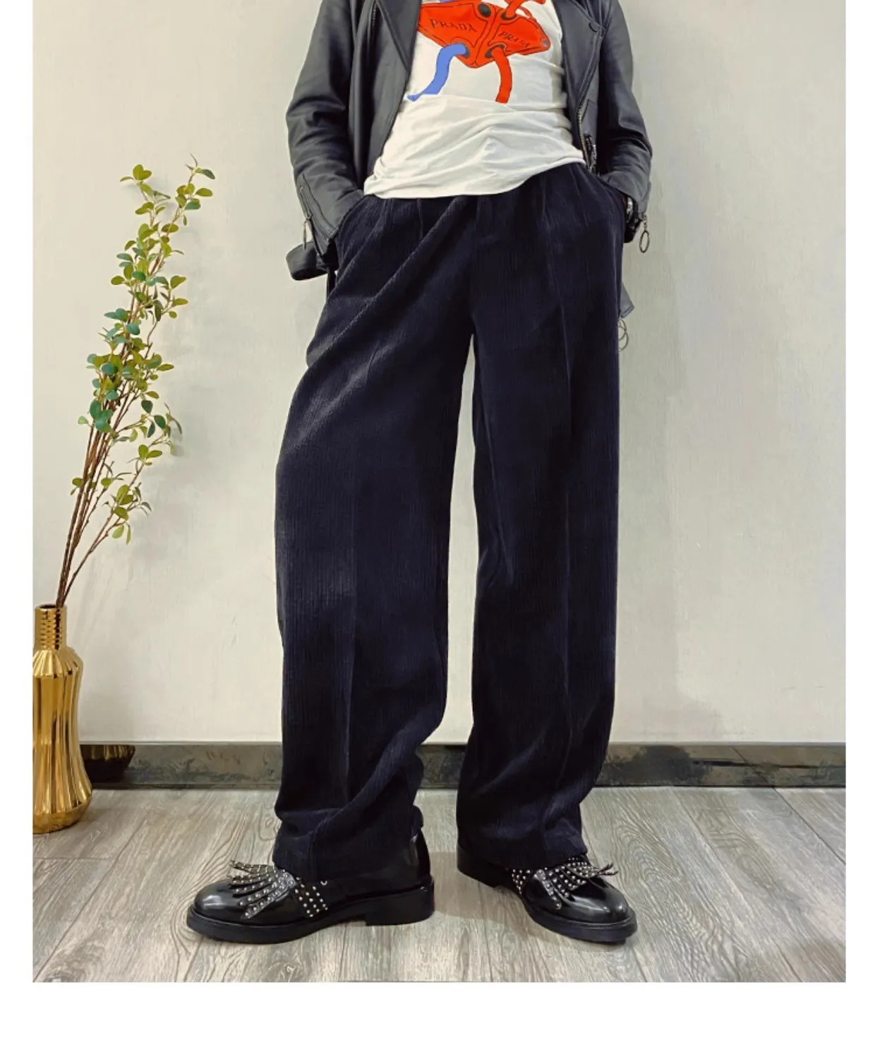 JINIWU 2026 AW Men's Oil Black Cowhide Monk Shoes, Stud Tassel Buckle Unique Casual Fashion Leather Shoes