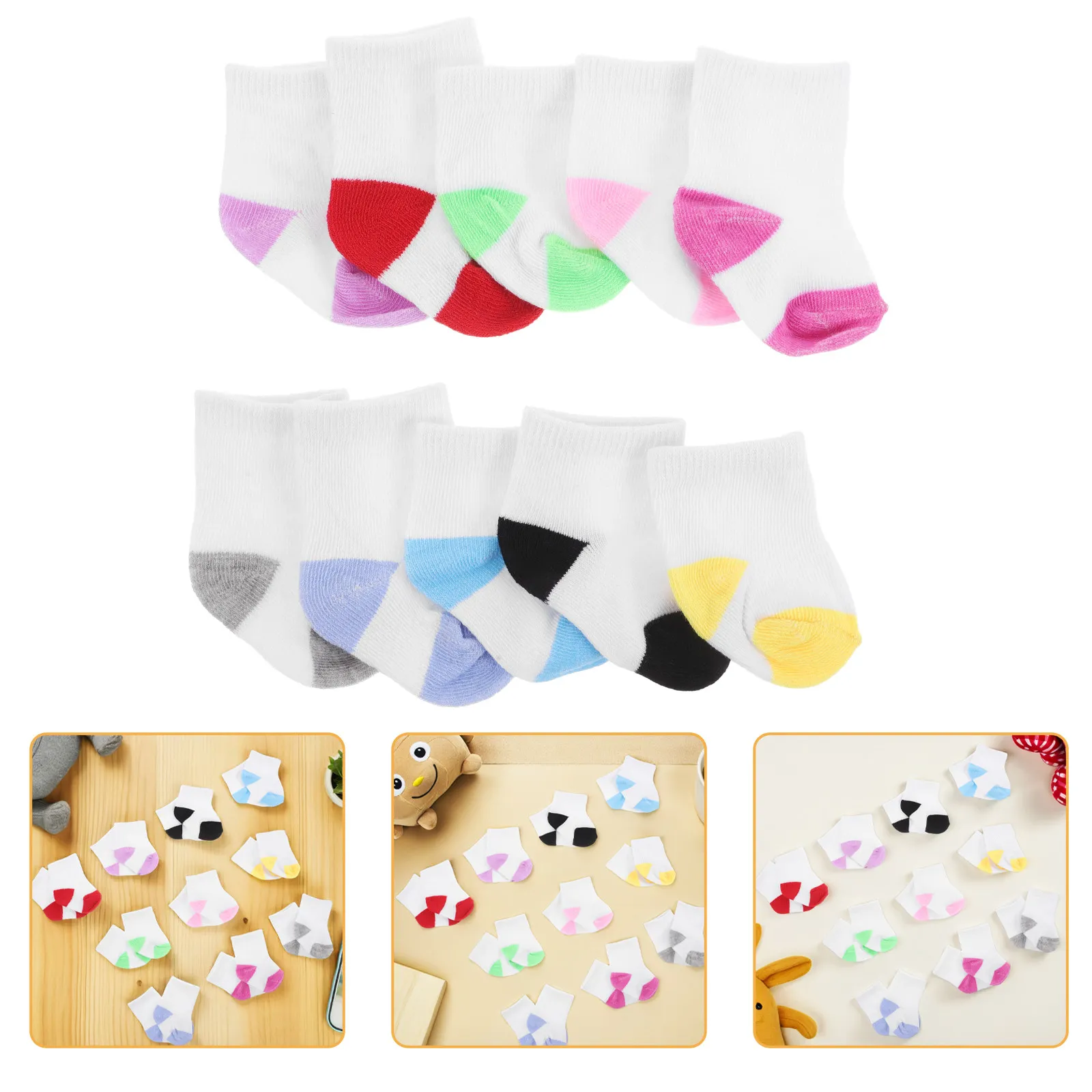 

Набор из 10 пар мини-носков для кукол 18 дюймов: яркие узоры, креативные аксессуары для ролевых игр и костюмов в спортивном стиле