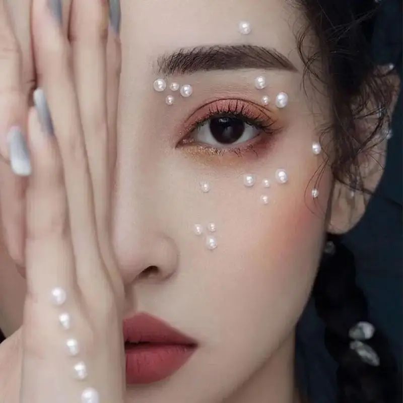 1sheet White Pearl Face Jewelry Stickers Self-Adhesive Pearl Eyeshadow Crystals Decals Decoration DIY Glitter Face Jewels Slider