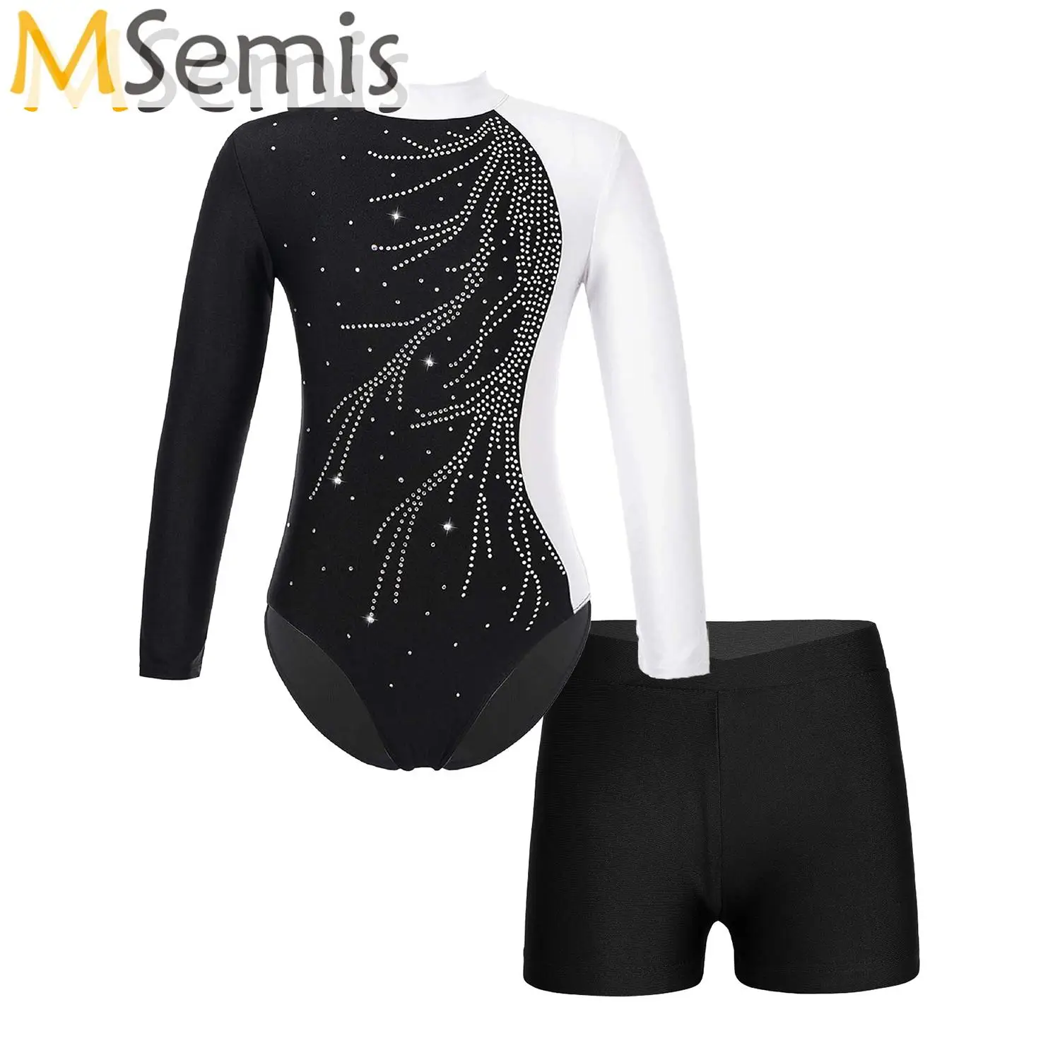 

Childrens Girls Ballet Leotard Suit Long Sleeve Ballet Leotard with Shorts Skating Fitness Sports Training Competition Costume
