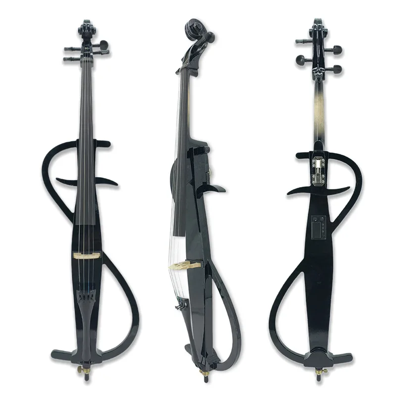 Original Electronic Cello with Built-in Microphone Silent Mode Professional Performance Black S-shaped Body Electric Cello