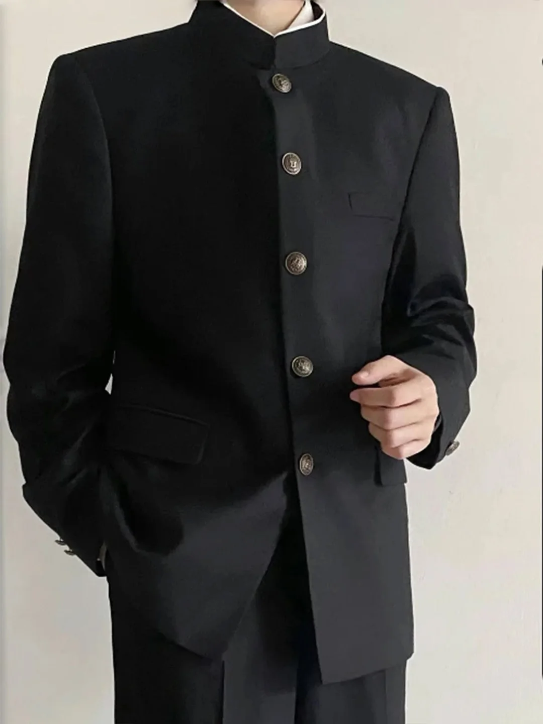 New Chinese Style Men's Suit Black Metal Buckle College Style Autumn Casual West Coat Loose Fit Youth Popular Long Sleeve Sin...