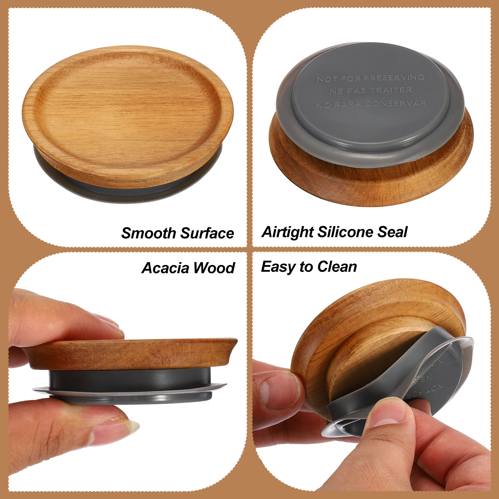 Wide Mouth Mason Jar Lids Wooden Storage Canning Jar Lids Ball Jars  Wooden Lids with Airtight Silicone Seal Ball Wooden Lids