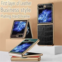 Ultra Thin Crocodile Grain Leather Folding Protection Cover For Samsung Galaxy Z Flip 5 5G Plating Shockproof Luxury Phone Case