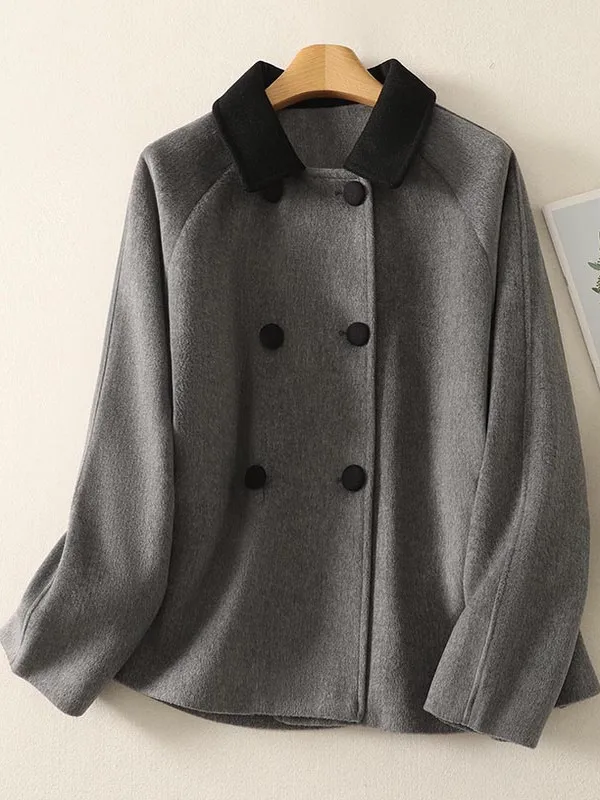 

Retro Doll Collar Thiened Woolen Coat Large Size Autumn Winter Outerwear Korean Sle Design Casual High Waist A-Line Skirt