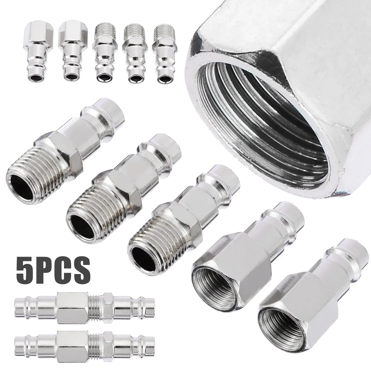 5pcs Euro Air Line Hose Compressor Connector Quick Couplers Set Male/Female 1/4" BSP Thread For Hardware Accessories