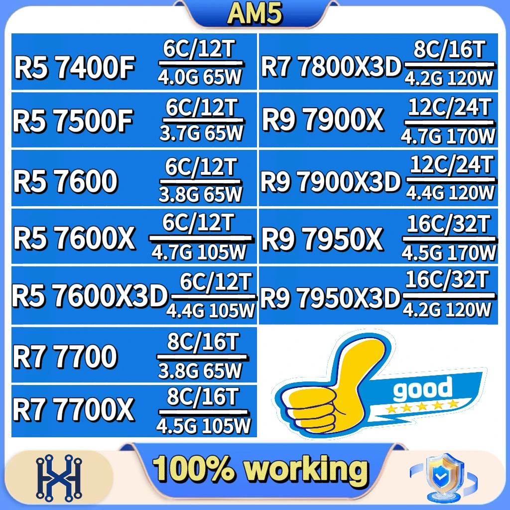 Ryzen 5 R5 7400F 7500F 7600 7600X 7600X3D Ryzen 7 R7 7700 7700X 7800X3D Ryzen 9 R9 7900X 7900X3D 7950X 7950X3D для AM5 Ryzen 5 R5 7400F 7500F 7600 7600X 7600X3D Ryzen 7 R7 7700 7700X 7800X3D Ryzen 9 R9 7900X 7900X3D 7950X 7950X3D для AM5