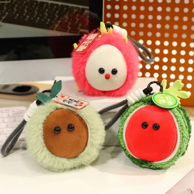 Porte-clés pendentif série fruits de décompression 10cm, décoration de sac à dos, pêche, citron, kaki, châtain, pastèque, poupée