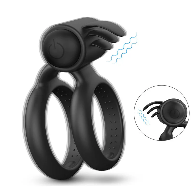 Battery powered 10 frequency vibration penis ring, couple flirting, tongue licking, double ring, locking ring, prostate massager view 2