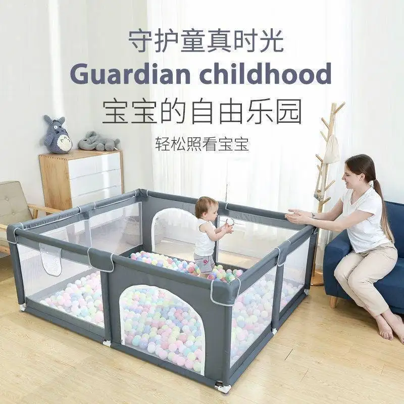 Parc de jeu gris clair pour enfants, grande aire de jeux intérieure pour bébé avec angle de protection, clôture d'activités pour bébé