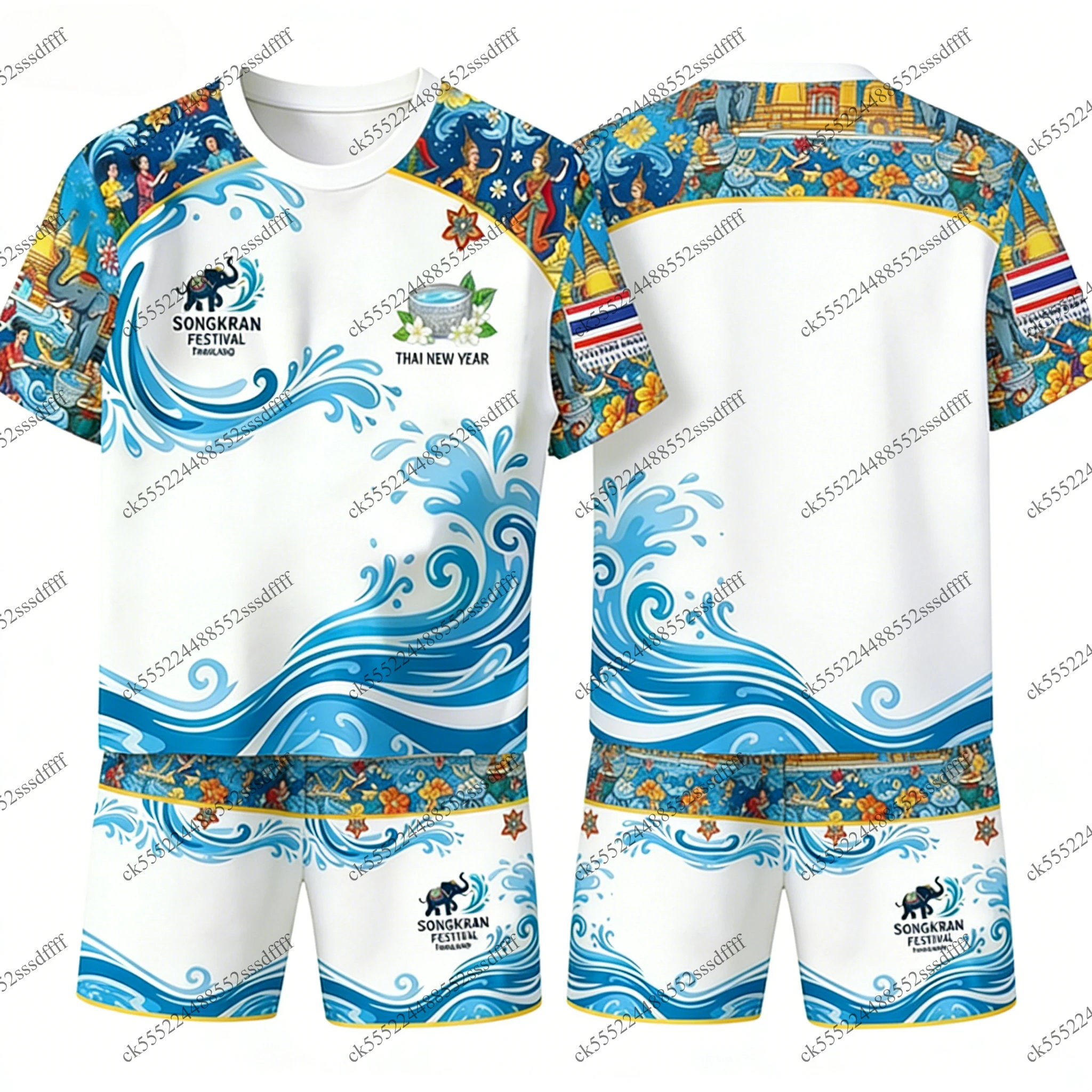 

2026 Best-Selling Men's Two-Piece Set - Water Festival Theme - 3D Printing Series - Ideal for Travel T-Shirt and Shorts Set