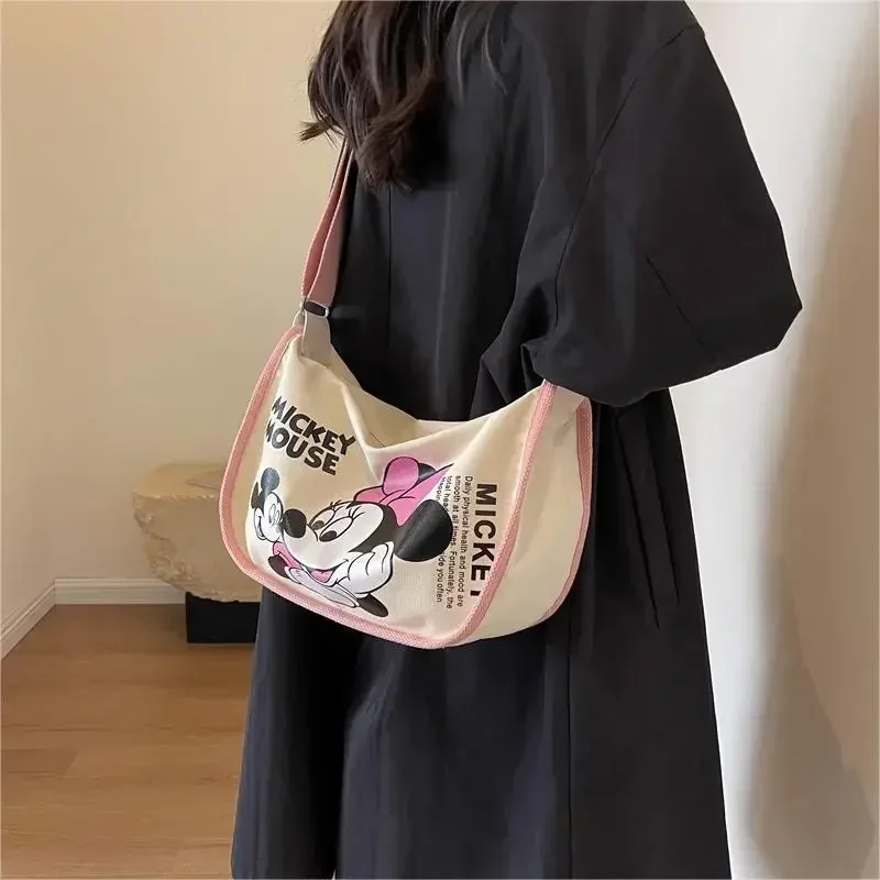 Disney\'s New Mickey Cartoon Canvas Bag for Women Large-capacity Shoulder Saddle Bag Student Class Cross-body Dumpling Bag