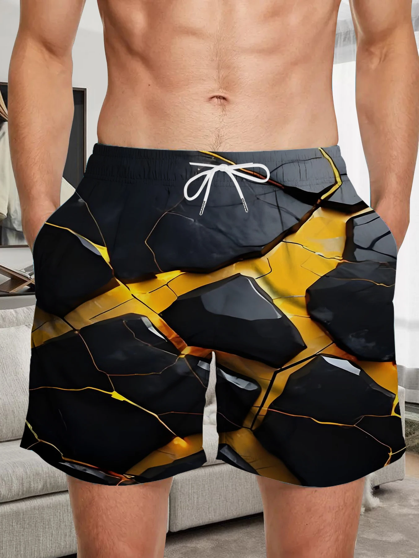 

Fashion Digital Full Print Beach Pants Men Lightweight Quick Dry Casual Shorts