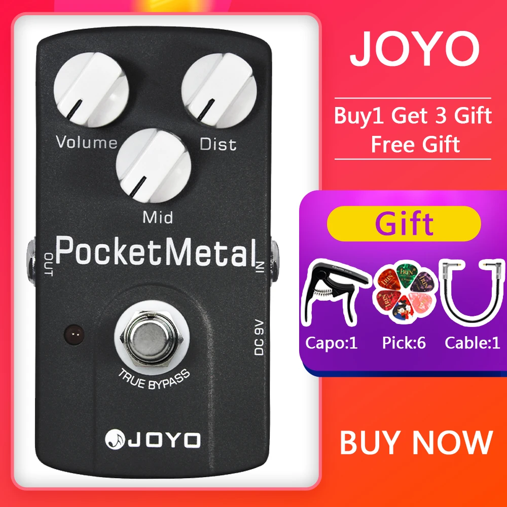 Pedal de Distorsión JOYO JF-35 POCKET METAL, Gran Distorsión Mediante Ajuste de la Perilla MID, Pedales de Efectos de Distorsión para Guitarra Eléctrica