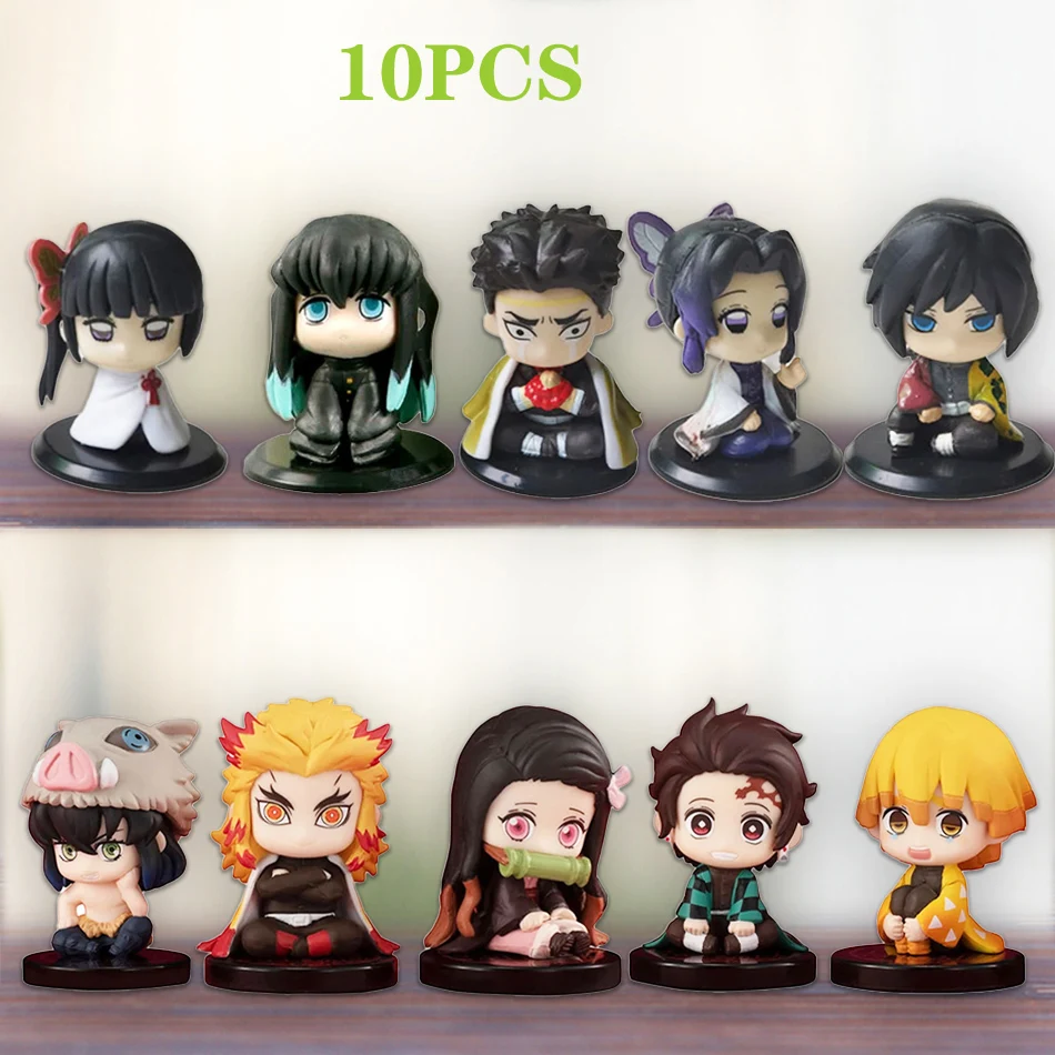 Figura de Anime Demon Slayer, juguete, Kimetsu No Yaiba Q versión coleccionable, muñeca modelo Sentado Tanjiro Inosuke Zenitsu PVD