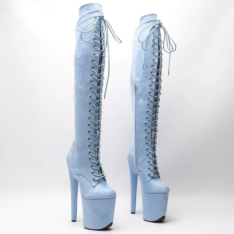 

New Fashion Flock Upper Sexy Exotic Pole Dancing Shoes 20CM/8inches High Heel Platform Women's Modern Knee-High Boots 012