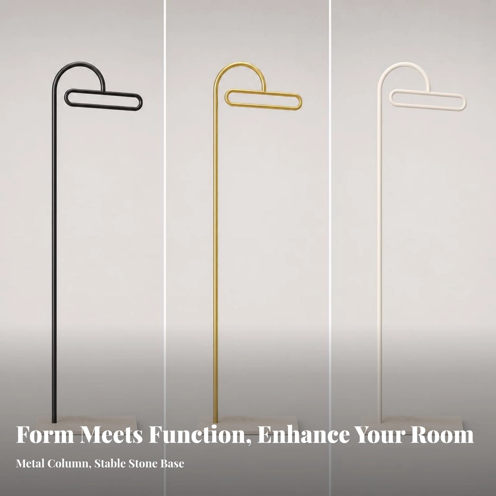 Floor Clothes Rack with Stone Base Space-Saving Coat Rack with Stone Base Metal Garment Stand with Hook Rail Modern Furniture
