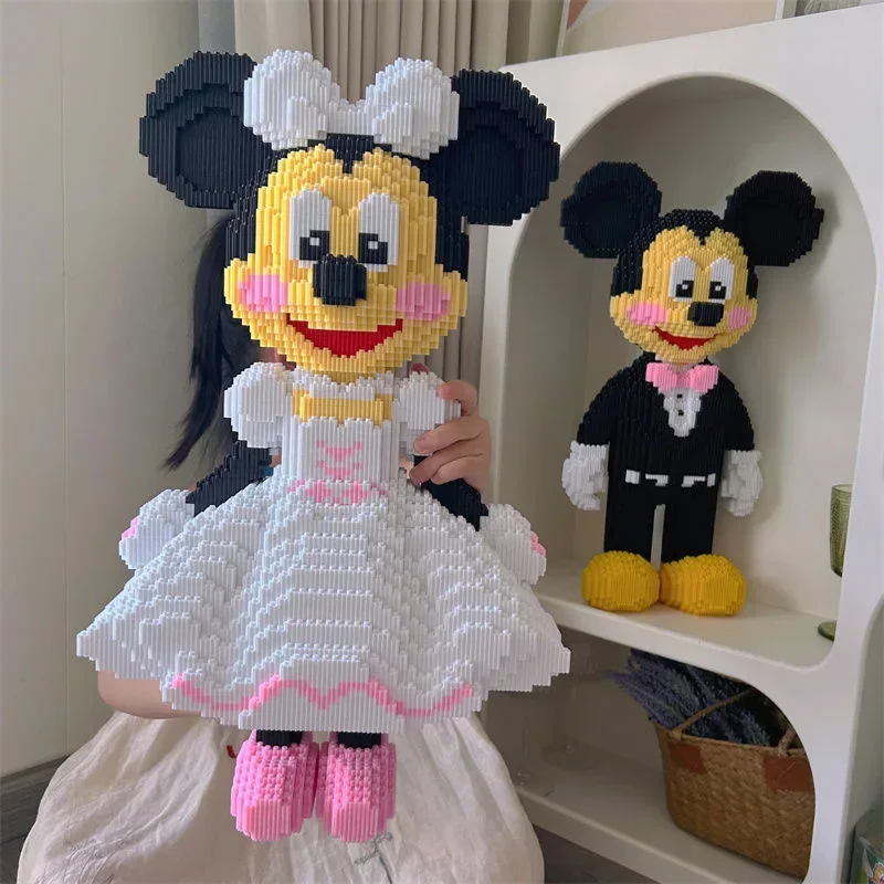 Blocos de construção gigantes do Mickey Mouse Minnie Mouse, modelo de casamento, montagem de alta dificuldade, blocos de construção para adultos, presente de aniversário