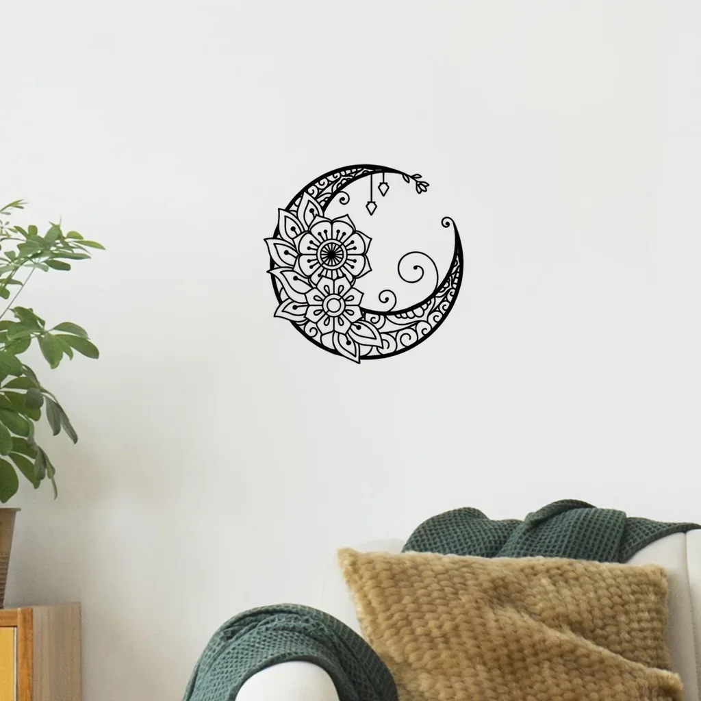 Arte pendurada na parede do tema da lua, Metal preto, decoração Home clássica, decorações internas, sala de estar, decoração Home