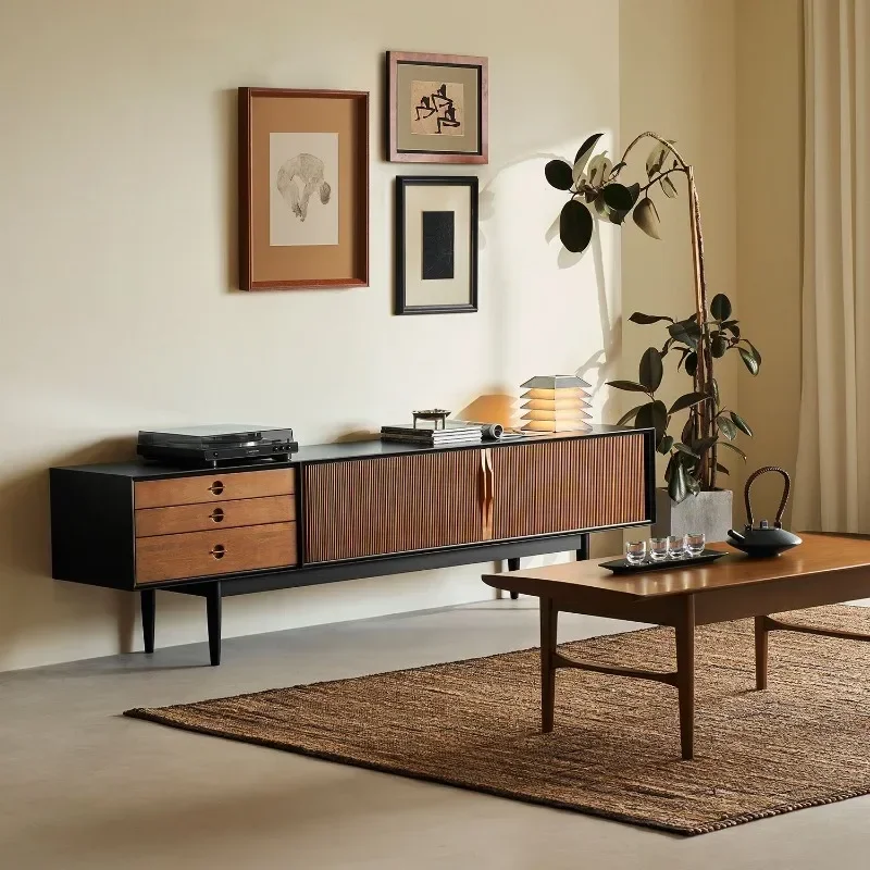 Solid wood TV cabinet black retro style Chinese style locker small apartment Nordic simple cabinet