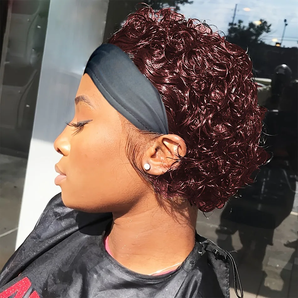 

Парик с повязкой на голову, короткий кудрявый парик из натуральных волос, бразильские парики для женщин, парик из натуральных волос Remy, полностью машинной работы.
