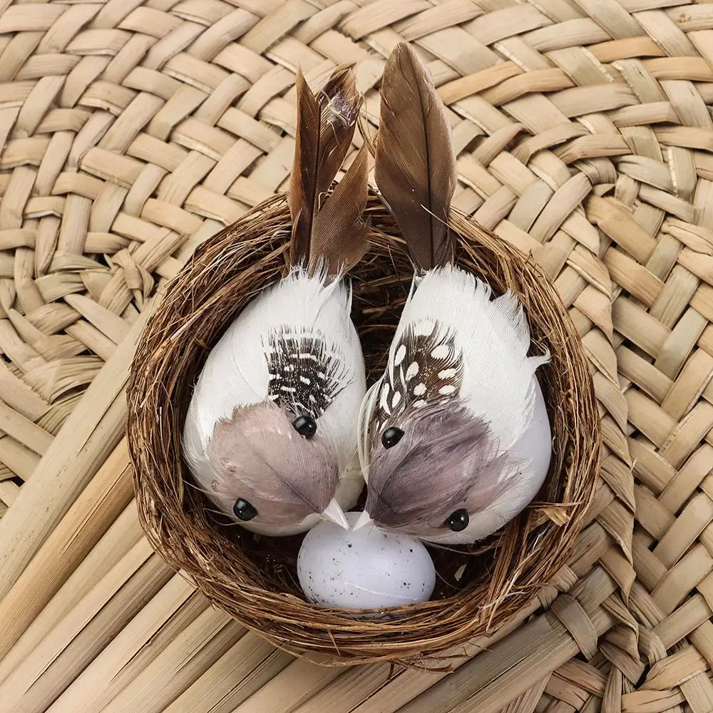 Ornaments Garden Nature Vine Home House Decoration Craft Birds Egg Artificial Craft Birds Bird Nest Realistic Feathered