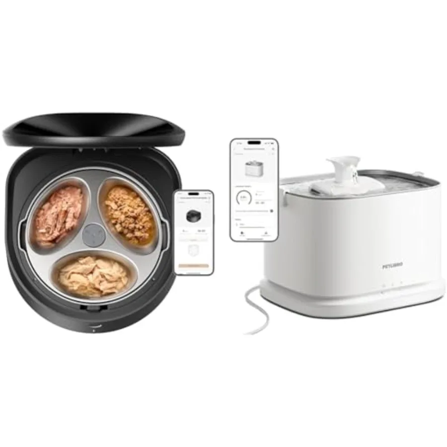 

Автоматическая кормушка для кошек с влажным кормом, миской из нержавеющей стали и полупроводниковым охлаждением + улучшенный фонтанчик для воды для кошек с управлением через приложение