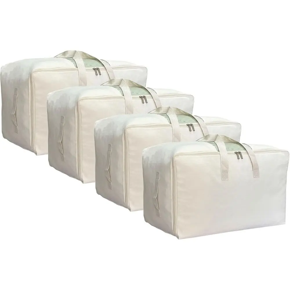 

Large Canvas Storage Bags with Zipper and Clear Window, 80L, 4 Pack, Beige