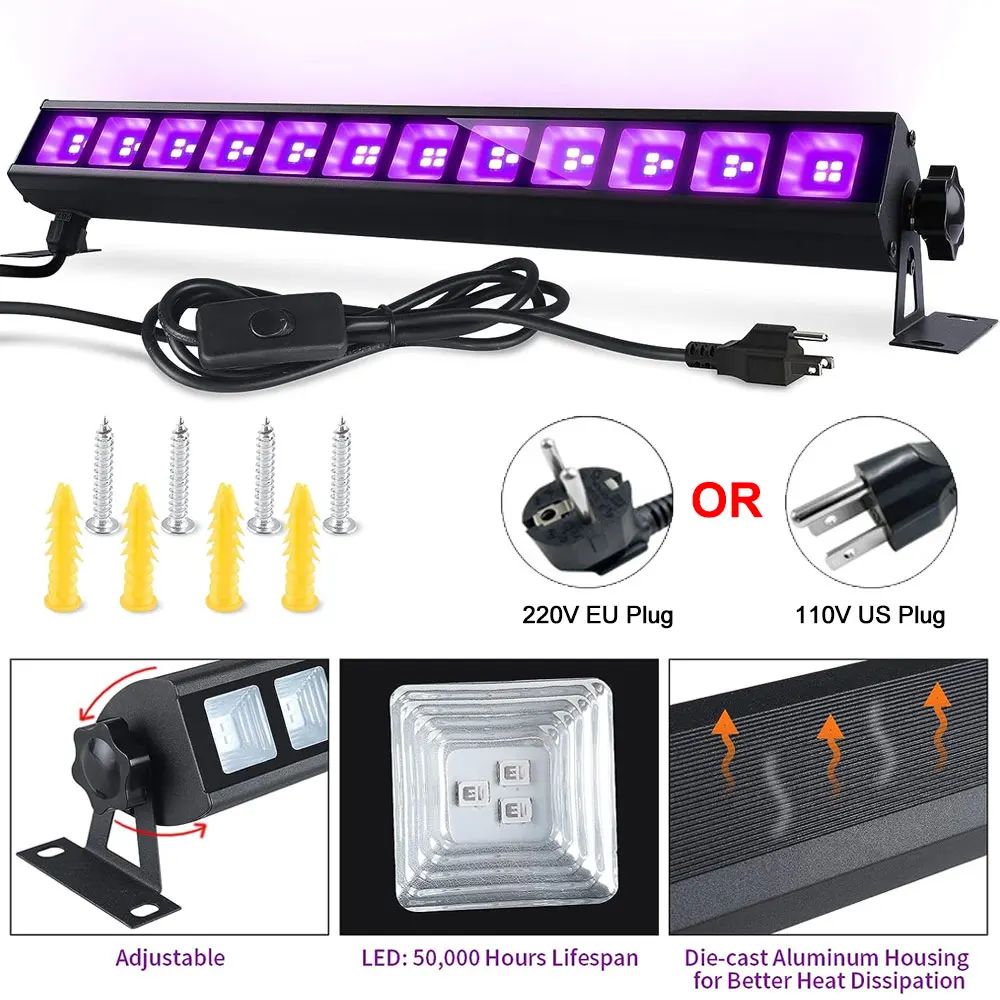 36W 40LED Disco UV Black Lights DJ Par Lamp Glow Party Christmas Wall Washer Bar Spot Stage Light Gameroom Fluorescent Backlight