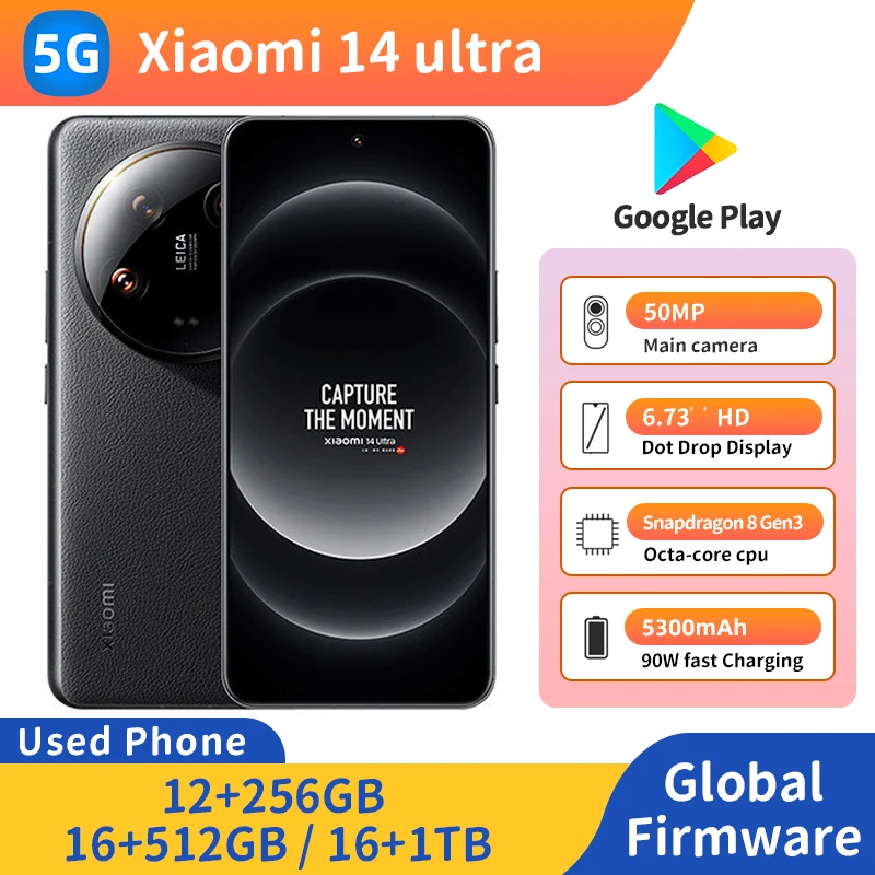 Б/у телефоны Xiaomi 14 Ultra 5G 6,73 дюйма, 3200x1440 пикселей, 120 Гц, ОЗУ, 12 ГБ ПЗУ, 256 ГБ, 5000 мАч, Snapdragon8 Gen3, 50 МП Б/у телефоны Xiaomi 14 Ultra 5G 6,73 дюйма, 3200x1440 пикселей, 120 Гц, ОЗУ, 12 ГБ ПЗУ, 256 ГБ, 5000 мАч, Snapdragon8 Gen3, 50 МП
